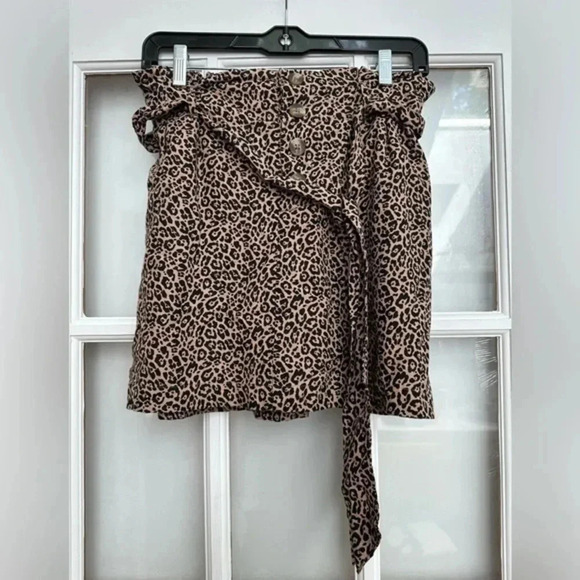 American Eagle Y2K Skirt Buttons Belted Linen Blend Cheetah Pull On Brown Size S - Picture 3 of 9